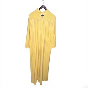 Vintage Velour Yellow Diamond Tea Gown Size Medium Robe Bathrobe Loungewear